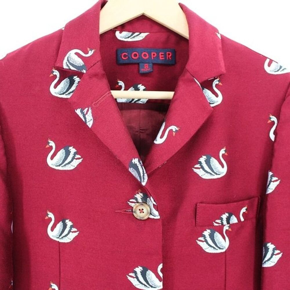 Cooper Trelise Cooper Jacket Swan Song Blazer Burgundy Embroidered Jacquard US 4 - Picture 4 of 12